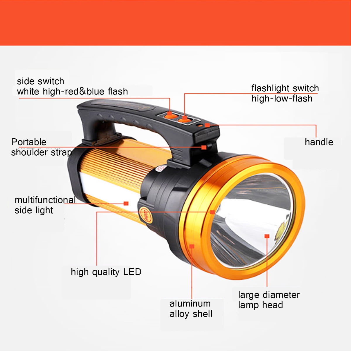 3000LM USB Waterproof Rechargeable Searchlight Camping Spotlight Lamp Flashlight 