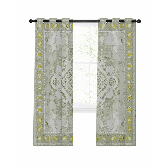 Sage Green Blackout Curtains, Light Blocking Print Window Curtains, Boho Retro Decorative Abstract Floral Ethnic Thermal Insulated Window Drapes for Living Room 2 Panels, 104"W x 90"L
