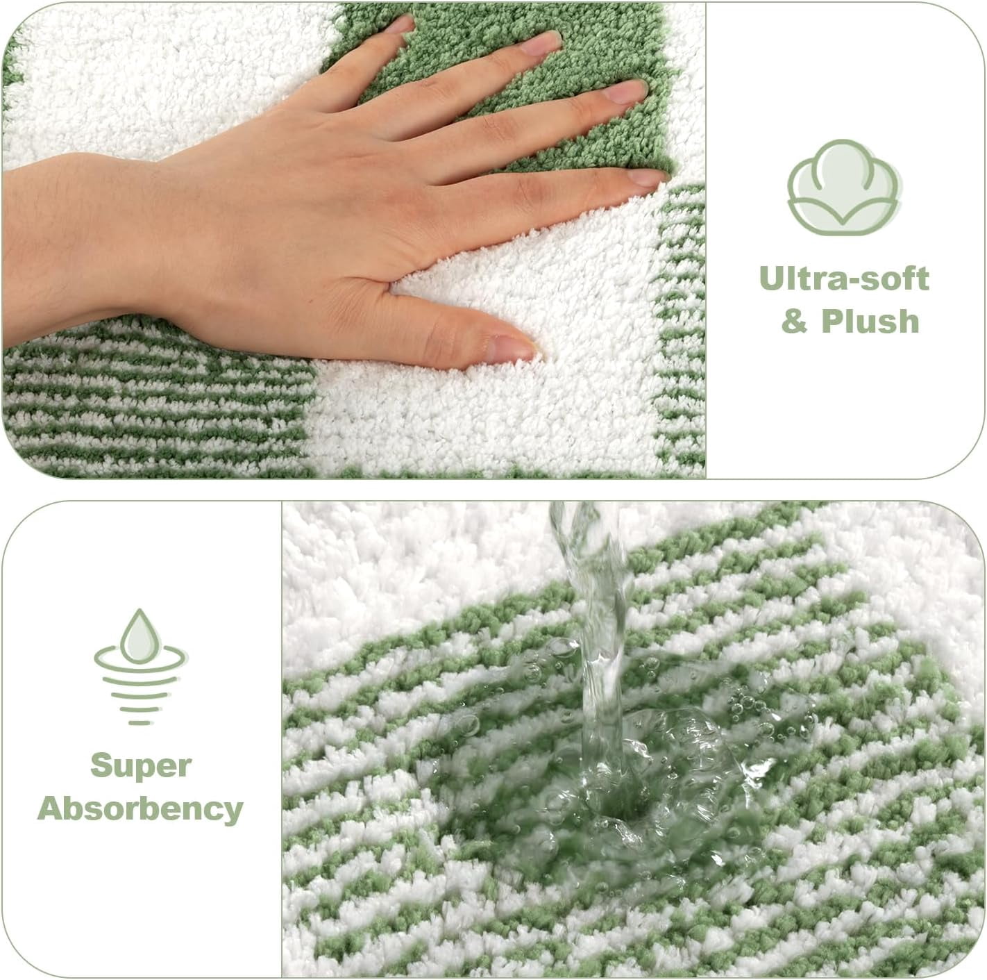Bathroom Rugs, Yamaziot Checkered Green Bath Rugs Runner with Toilet Mat, Non Slip Water Absorbent Microfiber, 4 Count