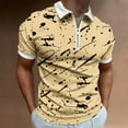 thumbnail image 2 of Quarter Zip Lapel Short Sleeve Shirts Mens Striped Tops Colorblock Print Slim Fit Blouses Workout T-shirt Casual Tees Pullovers Yellow,XL, 2 of 6
