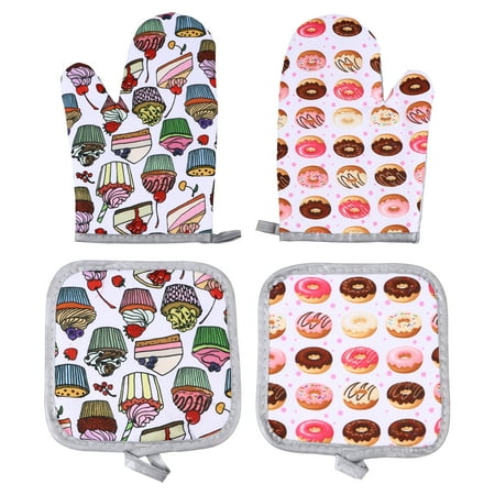 

NUOLUX 4Pcs Heat Resistant Anti-Skid Microwave Oven Gloves Mitts and Pot Holders Set