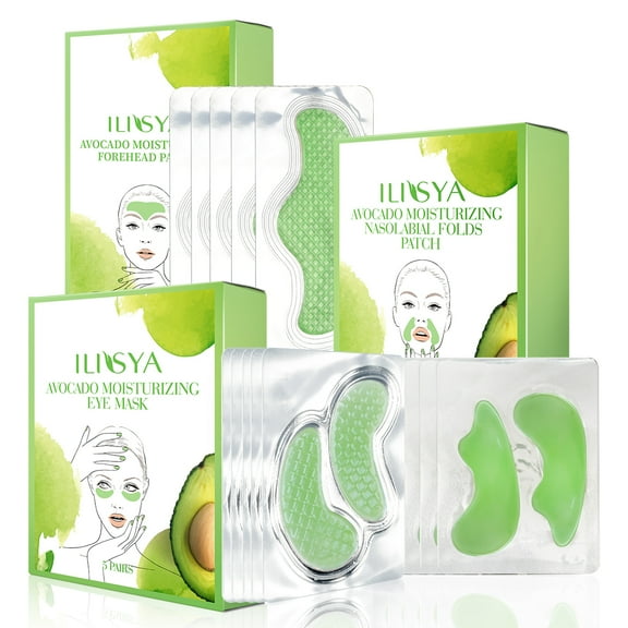 3 Box Sets, Forehead Wrinkle Patches, Under Eye Patches, Smile Line Patches, Avocado Anti Wrinkle Patches Set, Face Tape for Wrinkles Overnight, 15Pcs, Hyaluronic Acid, Collagen