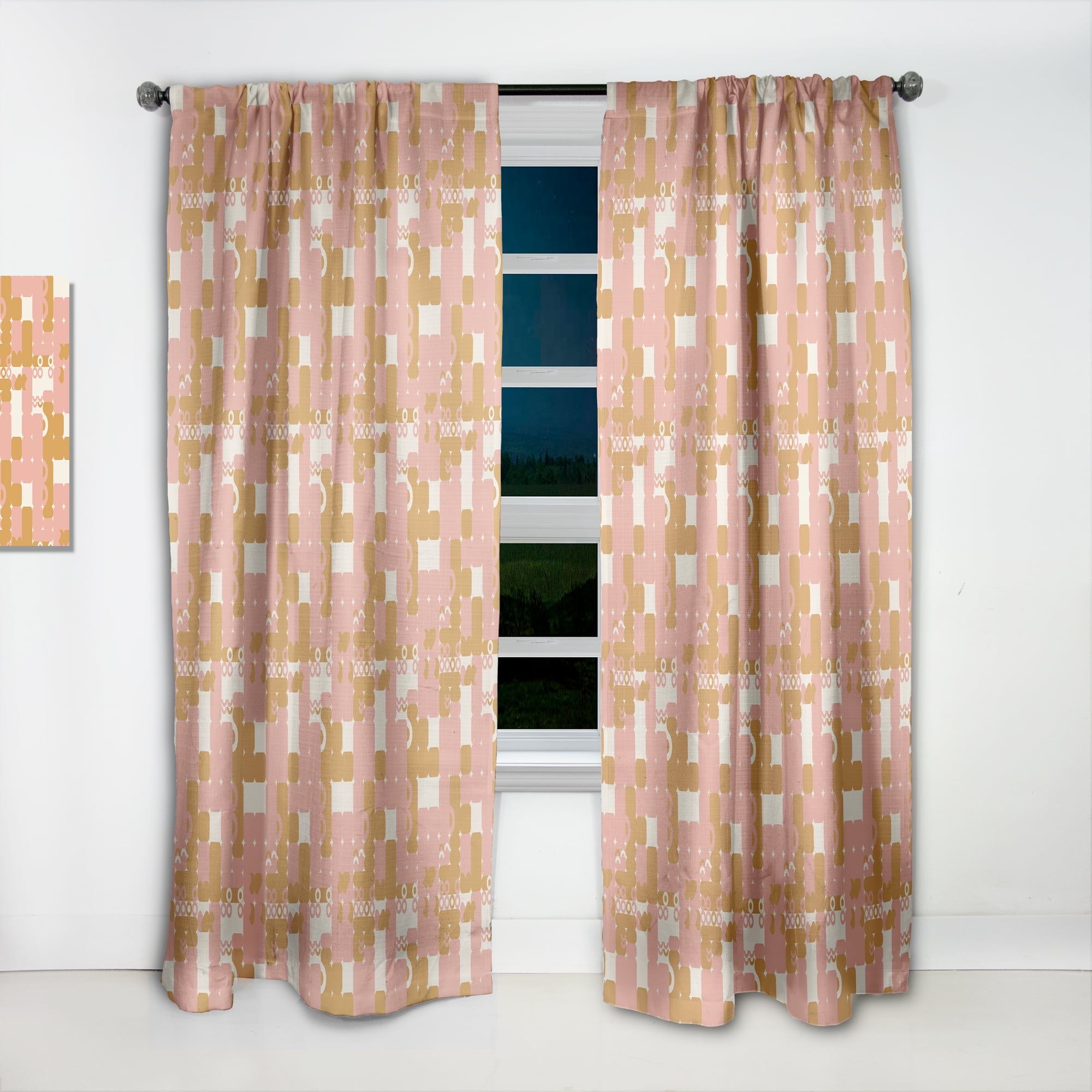 Designart 'Pink Abstract Retro Design' Mid-Century Modern Curtain Panel