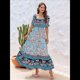 thumbnail image 4 of Vestido Informal, Fluido, con Estampado Floral Bohemio, Hombros Descubiertos, para Mujer (Verano 2025) Azul L, 4 of 9