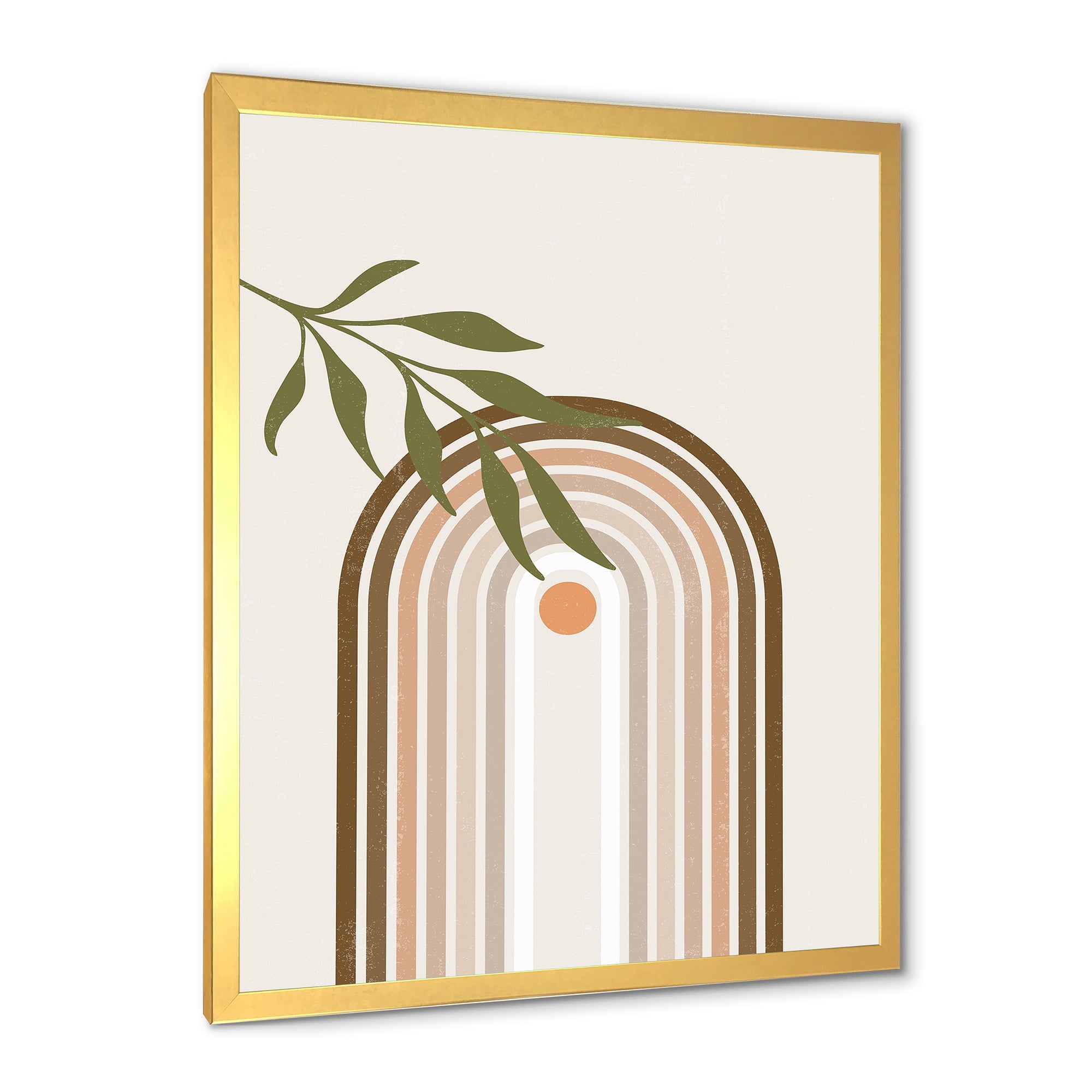 Designart 'Abstract Moon and Sun With Green Leaf I' Modern Framed Art Print