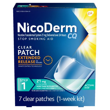 NicoDerm CQ Nicotine Patch, Clear, Step 1 to Quit Smoking, 21mg, 7 (Best Spot To Put Nicotine Patch)