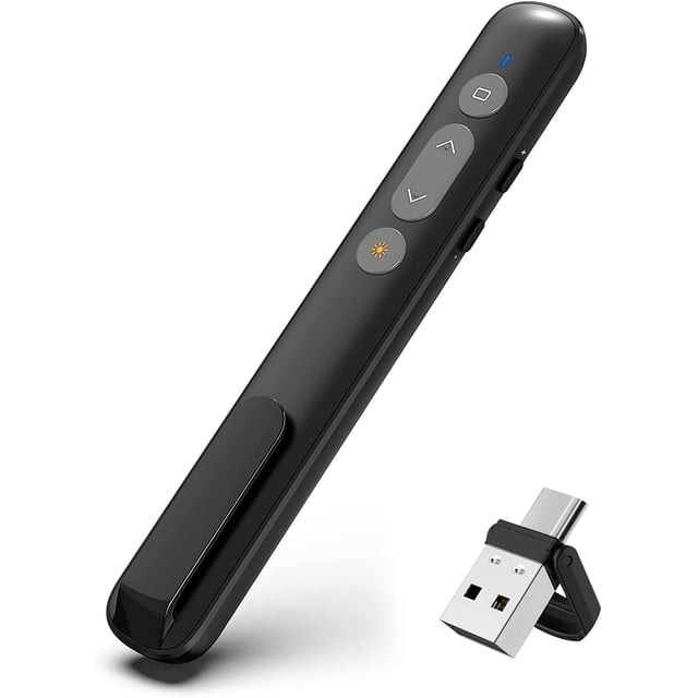 Presentation Clicker for Powerpoint Presentations, Presenter Remote USB C&USB A 2 in 1,Power Point Slide Clickers for Open Hyperlinks & Volume Control Windows/Mac (02)