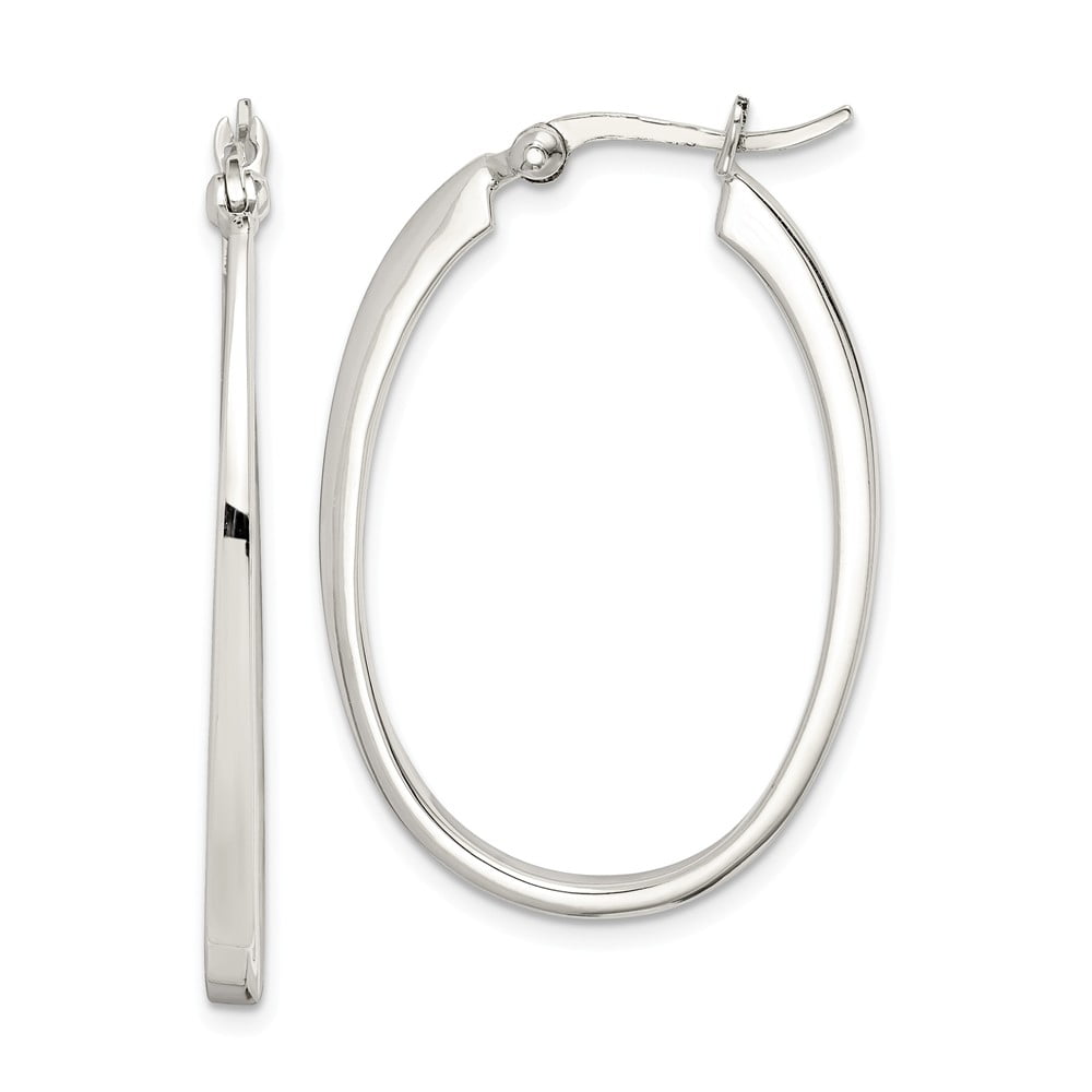 Diamond2Deal 925 Sterling Silver 27mm Flat Square Tube Oval Hoop