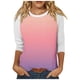 thumbnail image 1 of Camisas de Manga Corta para las Mujeres, 3/4 Manga Color Sólido Gradiente Impreso Cuello Redondo Casual Top Hecho de Tejido Súper Suave, Blusas de Manga Corta para las Mujeres, 1 of 5