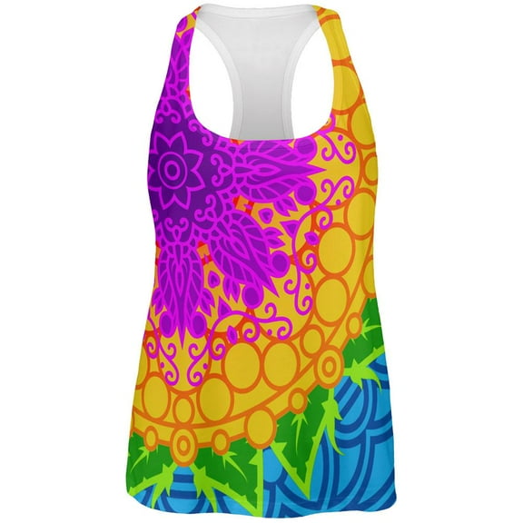 Blossoming Flower Mandala of Spring All Over Womens Work Out Tank Top