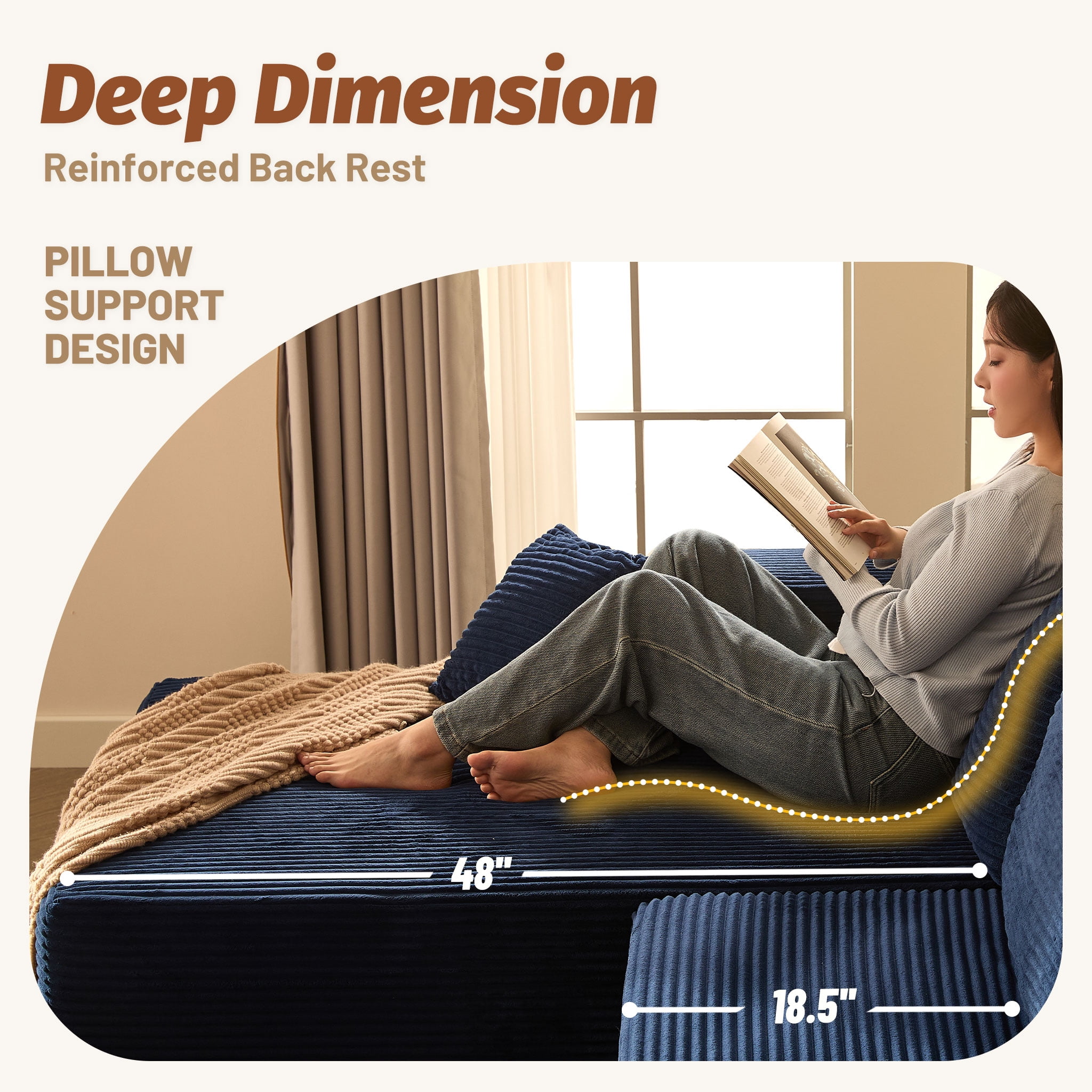 LAKPS Boneless Chaise Lounge Sleeper Chair, Corduroy Reading Chair, Blue