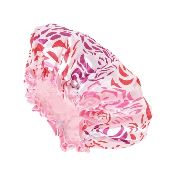 Unique Bargains Women Waterproof Stripe Shower Cap 1 Pc Pink