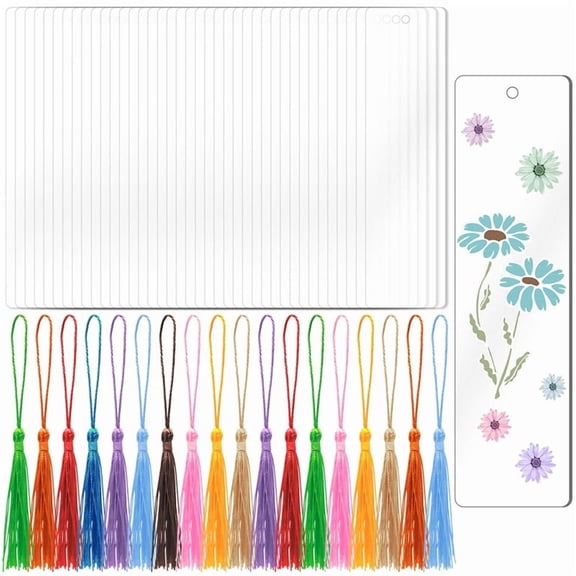 40PCS Acrylic Bookmarks Blanks with 40 PCS Colorful Tassels,DIY Clear Bookmark Bulk for Crafts Hanging Gift Tag