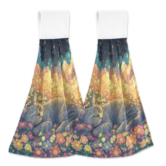 BZSMCE Hanging Hand Towels Fashion Floral Dream Pattern 2-Pack - Velcro Style Bathroom Kitchen Towels
