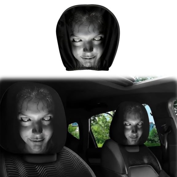 Ghost Face Headrest Covers, Scary Covers for Cars, Stretchy Seat Headrest Protector, Funny Cover for Auto, Vehicle, Truck, SUV, Washable Elastic Fabric, Interior Accessories(1pcs)