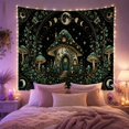 thumbnail image 2 of Armchair Bookshelf Cat with Mushroom House Spotted, Cozy Dark Academia for Book Lovers, Aesthetic Wall Decor, Mother'S Day Gift, Tapestry Wall Hanging for Dorm and Living Room, 2 of 7