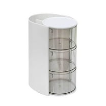 Rotating Makeup Organizer 3-Layer Clear Storage - Hair Brush Holder & Beauty Sponge Organizer for Cosmetics, Jewelry, Cotton Swabs - Space-Saving Vanity Display Case