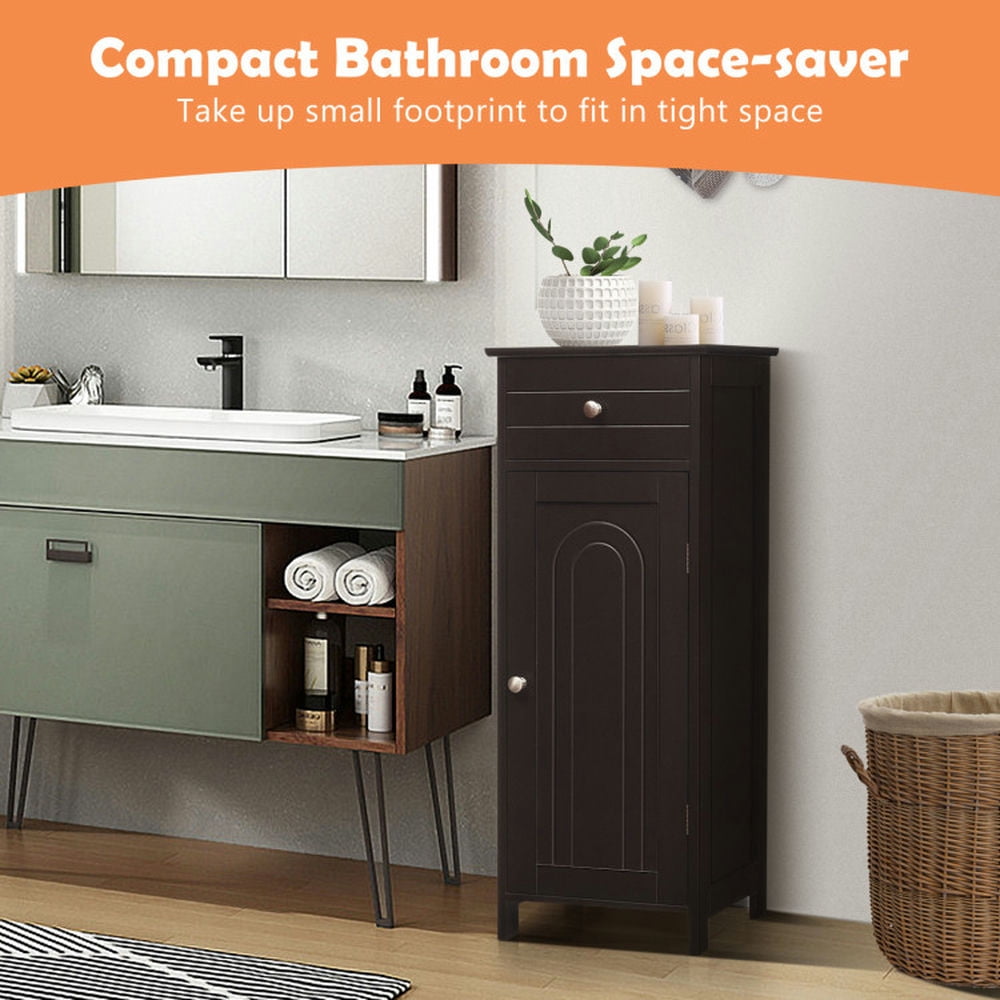 Finihen Storage Cabinet, Floor Cabinet, Wooden Storage Free-Standing Floor Cabinet with Drawer and Shelf, for Bathroom, Living Room, Bedroom, Kitchen, Brown