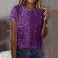 thumbnail image 2 of Laqbezok Women's Shiny Sequin Short Sleeve Round Neck Sparkly Top, Party Disco Glitter Tee, Casual Fashion Outfit, 2 of 10