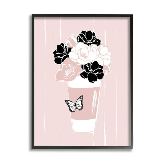 Stupell Industries Casual Coffee Cup Pink Assorted Flowers Arrangement Graphic Art Black Framed Art Print Wall Art, Design by Martina Pavlova