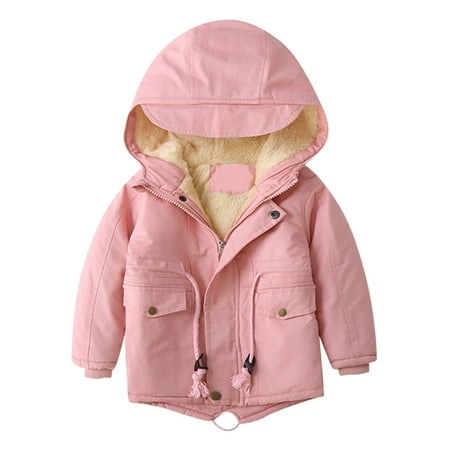 

ZHUASHUM Boys Girls Winter Thicken Solid Hooded Windproof Thick Warm Outwear Kid Coat