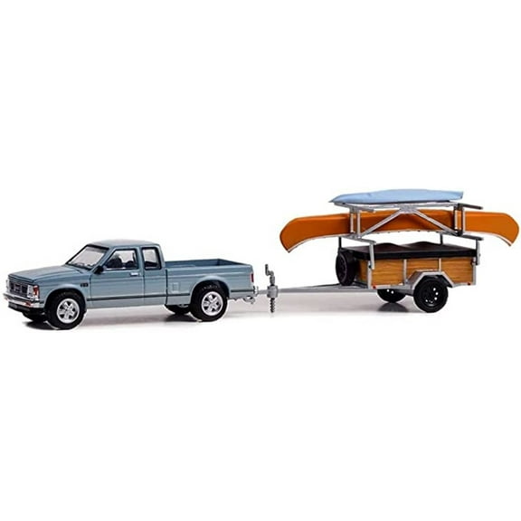 1988 GMC S-15 Sierra w/ Canoe and Kayak, Blue - Greenlight 32250C - 1/64 scale Diecast Car