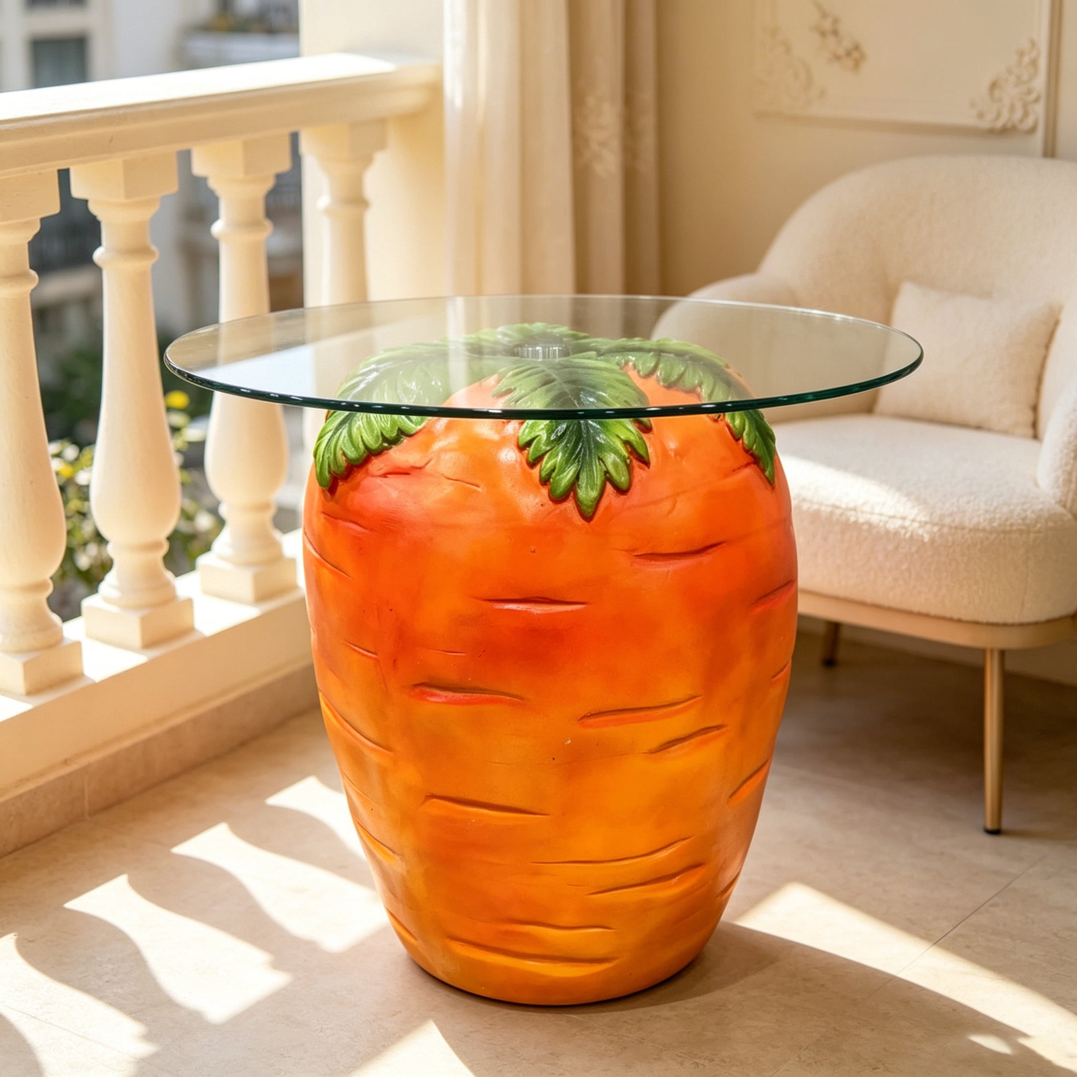 Noble House Novelty Carrot Shaped Side Table with Tempered Glass Top & Weatherproof Resin Base, Home Decor, Orange