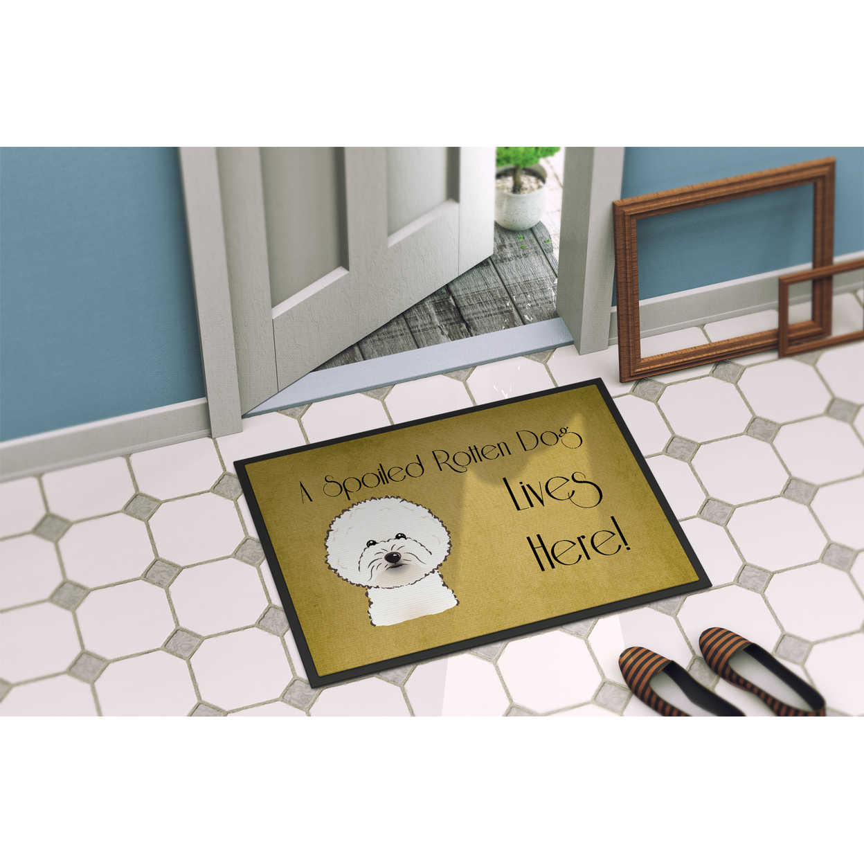 Caroline's Treasures BB1465JMAT Bichon Frise Spoiled Dog Lives Here Door Mat, Indoor Rug or Outdoor Welcome Mat 24x36