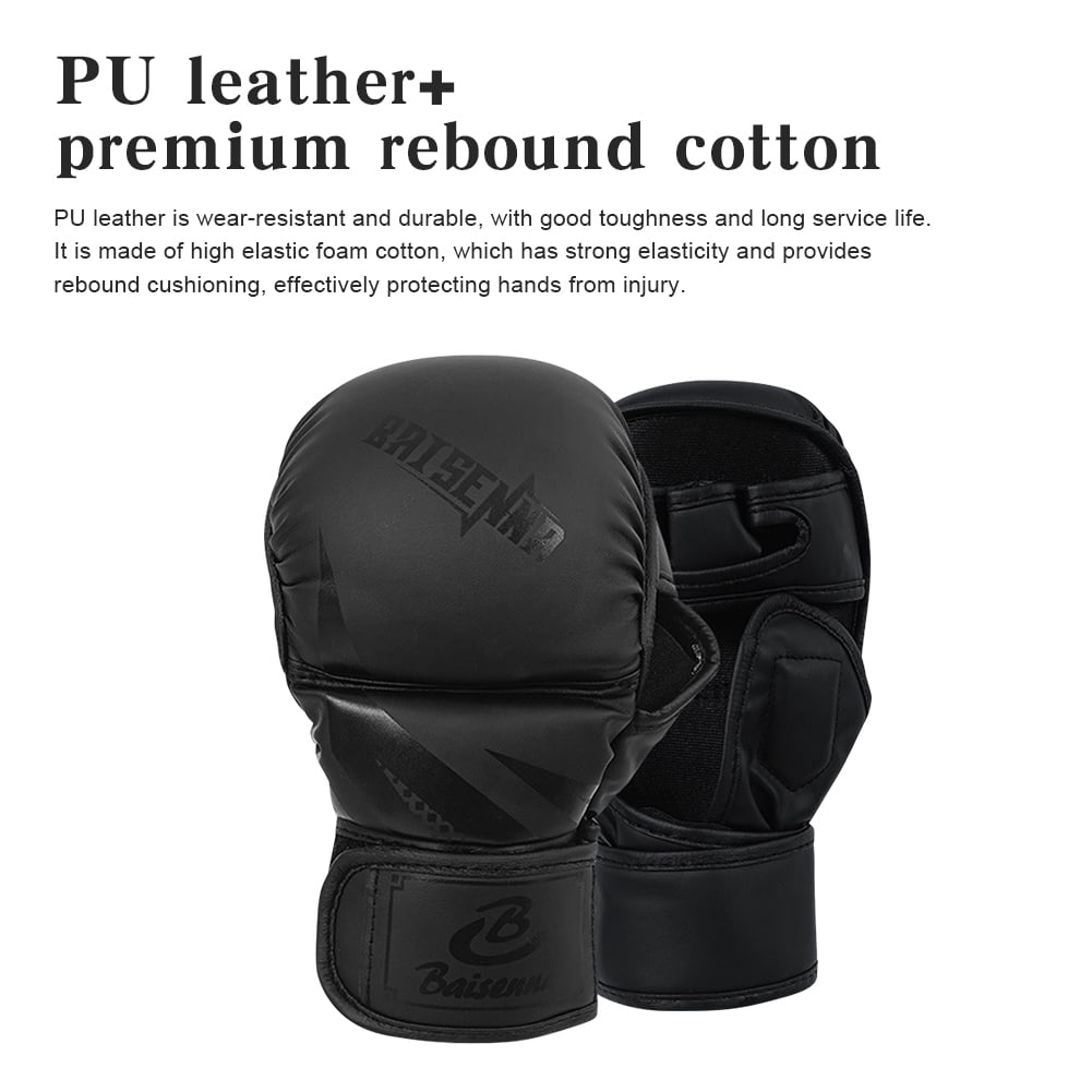 Half Finger Boxing Gloves Thickened Heavy Punching Bag Gloves Exercise Training PU Leather Sponge Gym Mitts Gloves(Children Black)