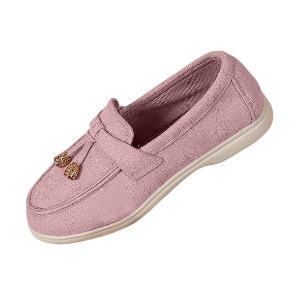 Xfvqtps Womens Loafers Slip on Shoes Casual Flats with Tassel Faux Suede Comfortable Walking Shoes for Women Versatile Everyday Wear Pink