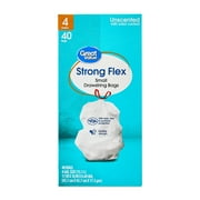 Great Value 4 Gallon Strong Flex Small Drawstring Garbage Bags, 40 Bags