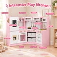 thumbnail image 3 of Wisairt Corner Wooden Play Kitchen for Kids, Interactive Pretend Play Kitchen with Realistic Lights & Sounds, 23 Pcs Cooking Accessories, Age 3+, Pink, 3 of 7