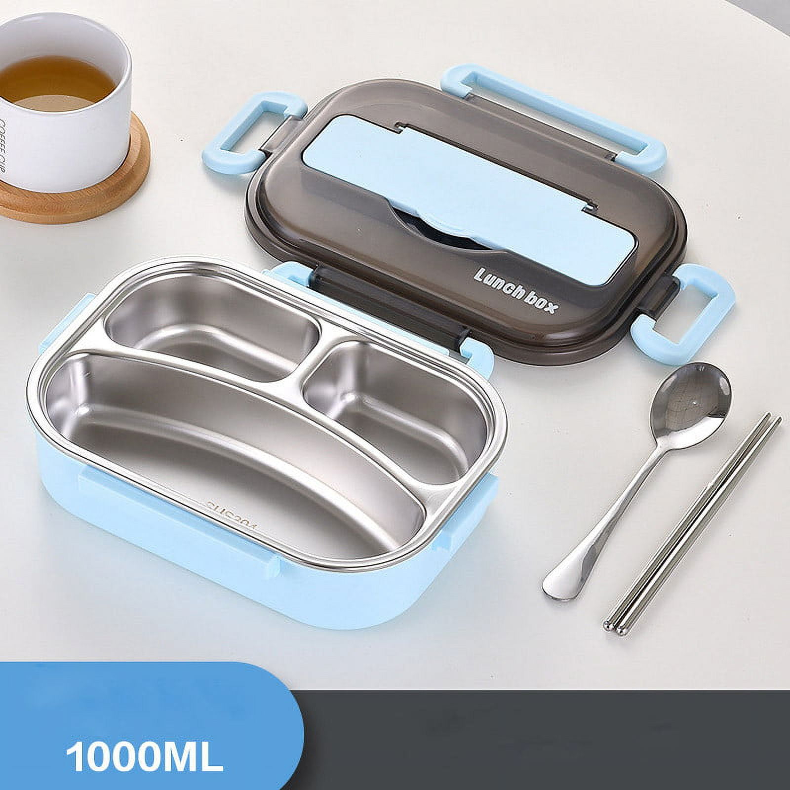 Wovilon Bento Box Adult Lunch Box, Containers for Adults Men Women with 3 Compartments, Lunchable Food Container with Utensils, Sauce Jar, 32 Oz/4 Cup, Microwave & Dishwasher Safe, Blue