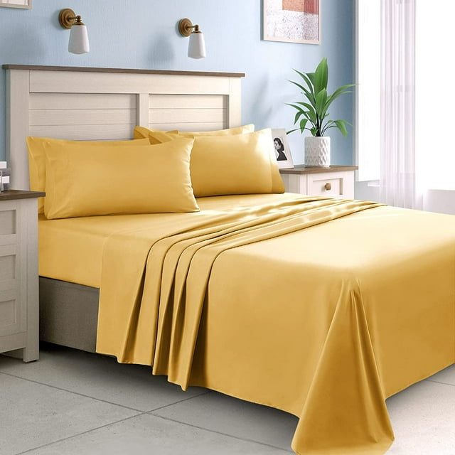 1200 Thread Count 100% Egyptian Cotton 4-Piece Bed Sheet Set (1 Flat, 1 Fitted Sheet, 2 Pillow Covers) 21 Inches Deep Pocket Solid Pattern
