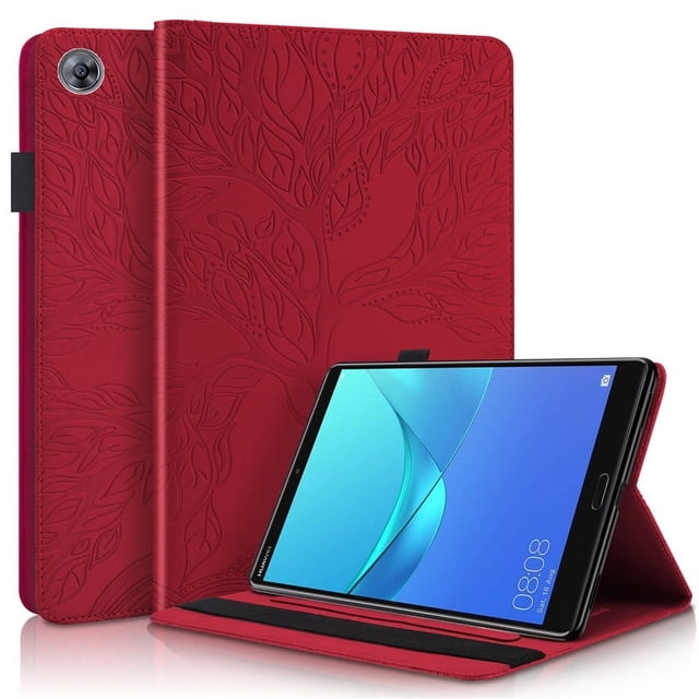 Housse de Tablette pour Huawei MediaPad M5 10.8 Pouces CMR-AL09/W09/W19 Arbre Embossé Portefeuille à Rabat Support pour Huawei M5 10 Pro Case Red-Tree M5 10 (10.8 Pouces)