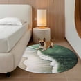 thumbnail image 3 of Dark Green Round Living Room Rugs 3.3 ft, Ocean Wave Beach Scenery Modern Art Washable Area Rug with Non-Slip Sturdy Edge Binding Round Front Door Mat Floor Carpet for Entryway, 3 of 9