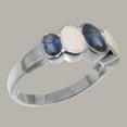 thumbnail image 3 of LBG British Made 9k White Gold Genuine Natural Sapphire & Opal Womens Band Ring - 33 size options - Size 5.5, 3 of 6