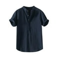 thumbnail image 2 of BLCHUNen Cotton Linen T Shirts for Men Button Loose Lightweight Summer Casual Beach Vacation Tee Shirts Fashion, 2 of 6