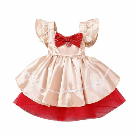 

Scyoekwg Toddler Girls Dresses Clearance Christma Baby Girls Sleeveless Children s Wear Group Bowknot Lace Dress Khaki 1-2 Years