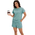 thumbnail image 6 of DARING DIVA Women's Summer 2 Pieces Outfits Short Sleeve Tops Shorts L Green, 6 of 7