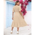 thumbnail image 3 of Vestido de verano AUSELILY para mujer, cuello en V, manga corta, midi, albaricoque, 3 of 5
