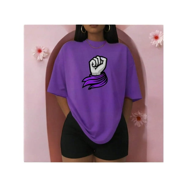 Playera Blusa De Puño Levantado Con Un Pañuelo Dia De La Mujer Color Morado Talla Chica Marca Emil SaEs