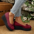 thumbnail image 5 of CYMMPU Women's Ruched Bow Platform Wedge Pumps, Closed Toe Slip On Wedge Shoes, Comfort Footwear for Party, Concert and Daily Casual Wear Wine 37, 5 of 7