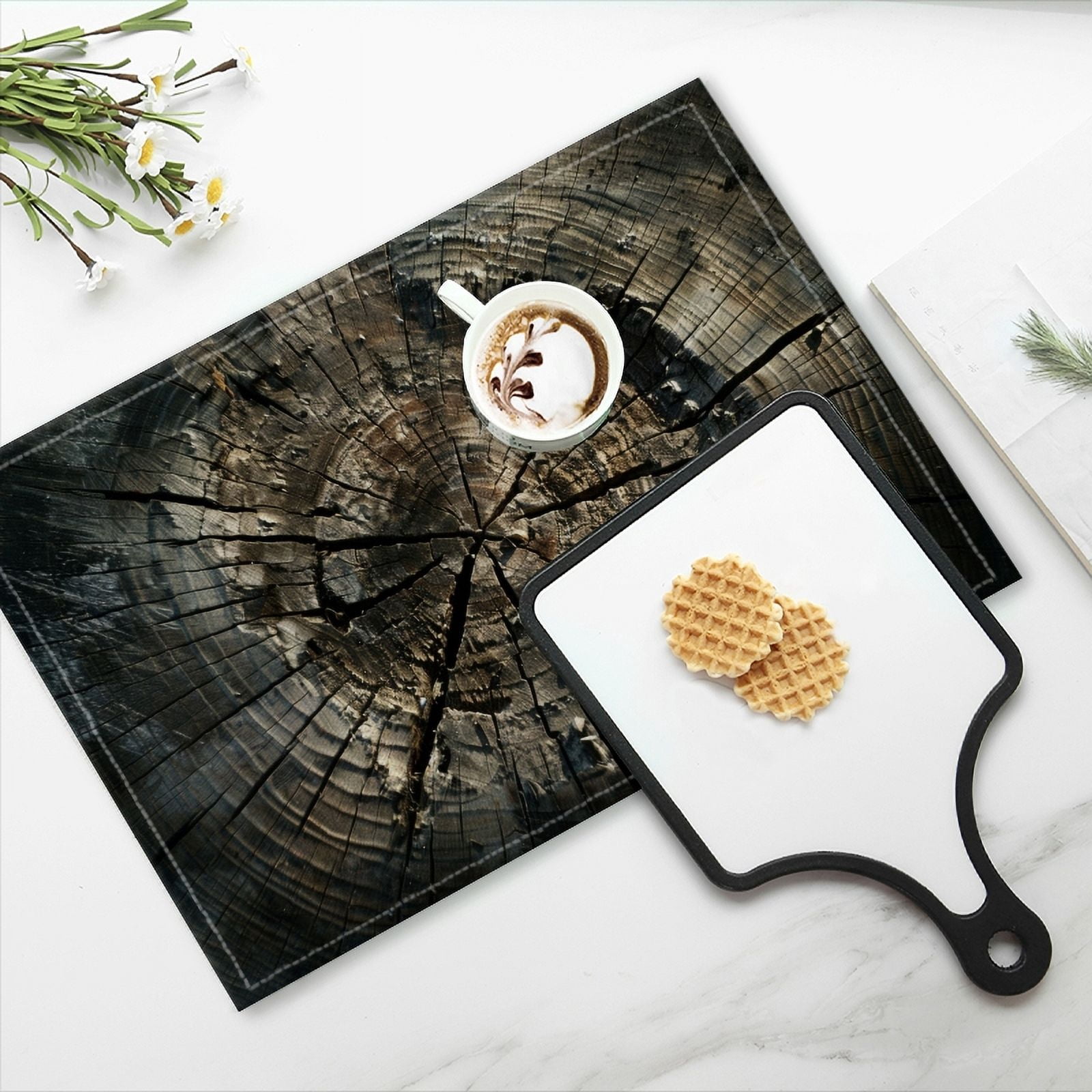 BaHomeck placemats Set of 4 Old Tree Stump With Cracks And Rings Cotton Linen rectangle Placemats for Kitchen Dining Table Indoor,Outdoor,18*12inch
