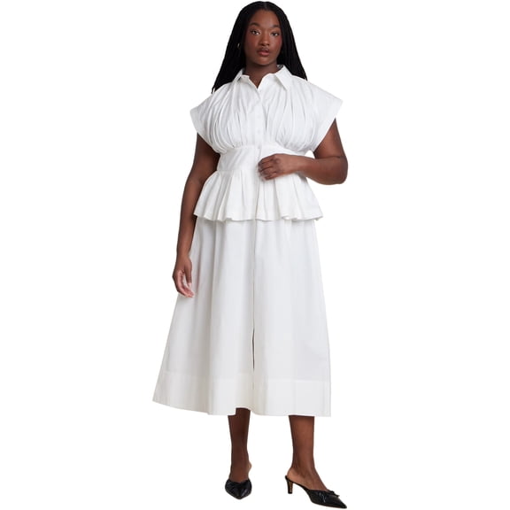 ELOQUII Women's Plus Size Peplum Poplin Shirt Dress