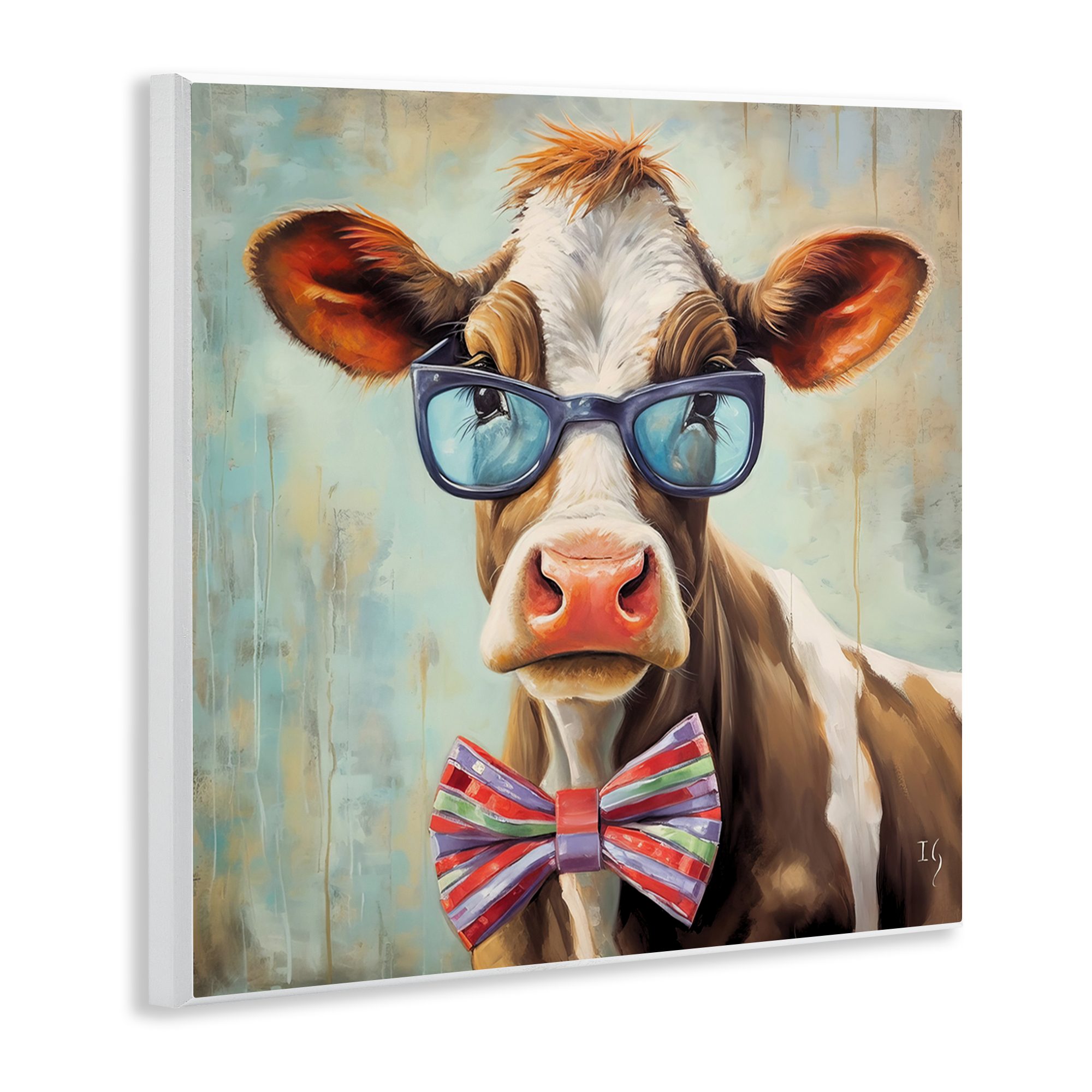 Stupell Industries Hipster Cow with Bowtie Animals & Insects Painting Unframed Art Print Wall Art, 12 x 12