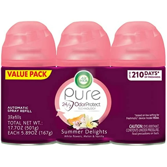 Air Wick Freshmatic Automatic Air Freshener Spray Refill, Summer Delights, 3Ct, 5.89Oz, Essential Oils, Odor Neutralization