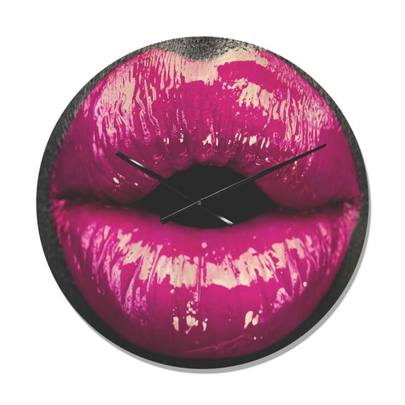 Designart 'Purple Woman Lip Makeup ' Modern Wood Wall Clock