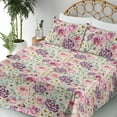 thumbnail image 3 of Ambesonne Retro Fitted & Flat Sheet with Shams 4 Pcs Set, Flowers Pattern Watercolor, King, Eggplant Earth Yellow, 3 of 5