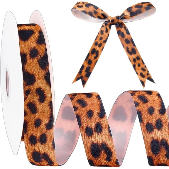 Leopard Print Velvet Ribbon 1" x 10 Yards Animal Print Ribbon Roll Cheetah Brown Fabric Ribbons